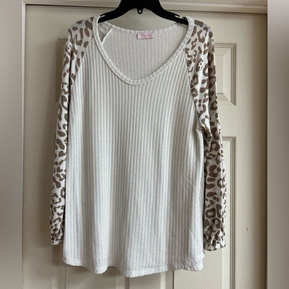 Pink Lily Tops - Pink Lily Leopard Print Sleeve Women's Top